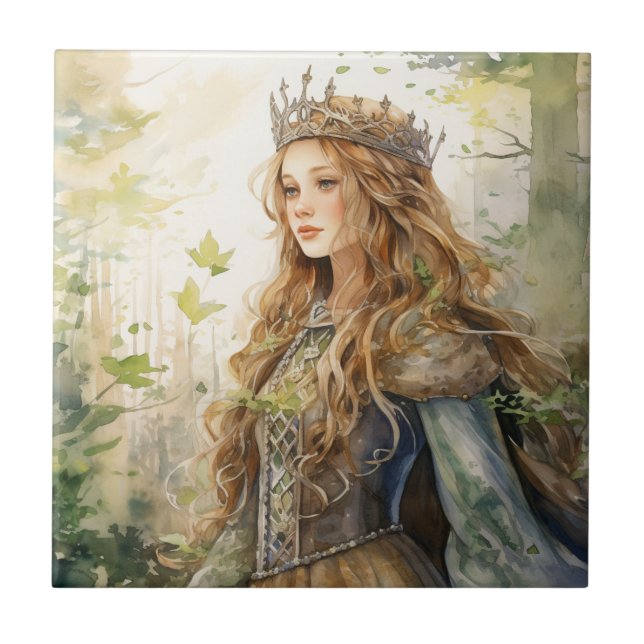 Azulejo De Cerâmica Watercolour Forest Princess (Frente)