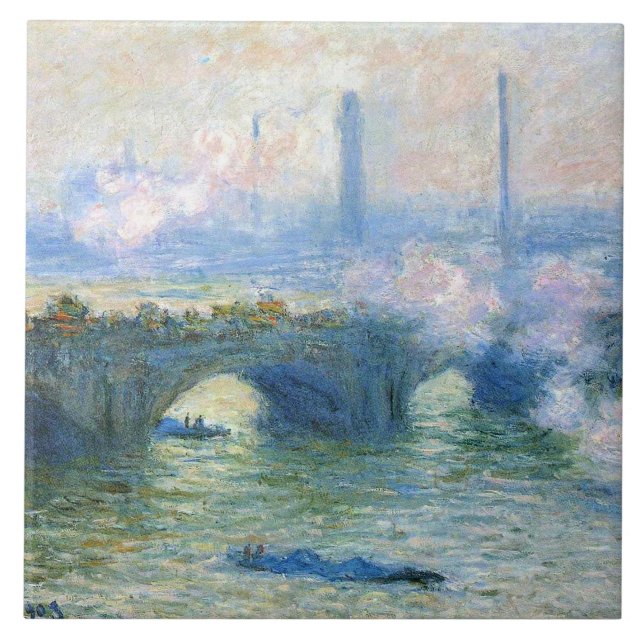 Azulejo De Cerâmica Waterloo Bridge, Londres, por Claude Monet (Frente)
