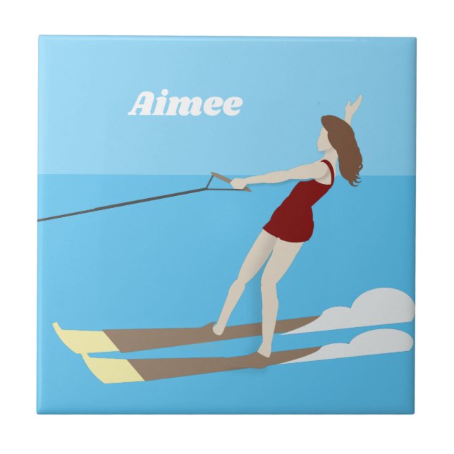 Azulejo De Cerâmica Waterski, estilo Vintage (Frente)