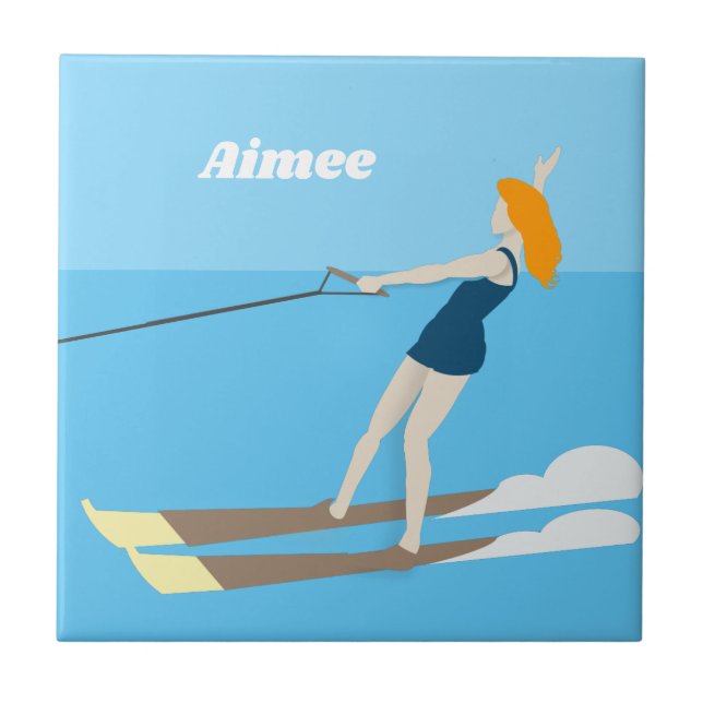 Azulejo De Cerâmica Waterski, estilo Vintage (Frente)