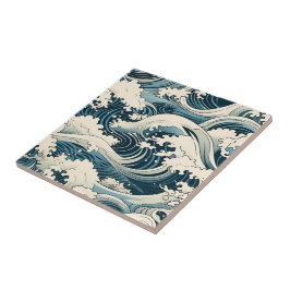 Azulejo De Cerâmica Wave Elegance: Hokusai-Inspired japanese art