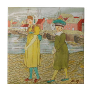 Azulejo De Cerâmica Wedgwood Julho Colorido Mão c1885 Repro