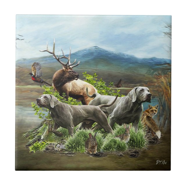 Azulejo De Cerâmica Weimaraner, "Cinza Fantasma" (Frente)