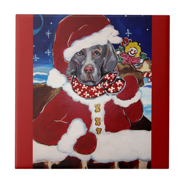 Azulejo De Cerâmica Weimaraner Papai Noel (Frente)