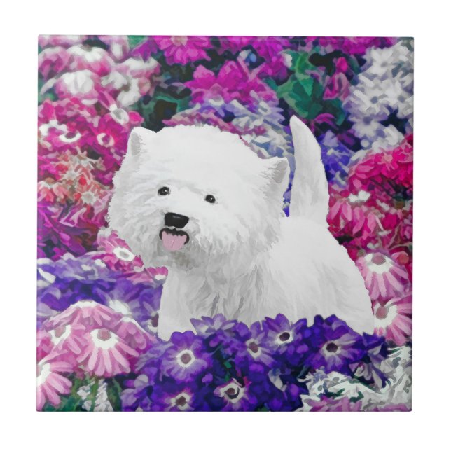 Azulejo De Cerâmica West Highland White Terrier Pintando Arte Canina (Frente)