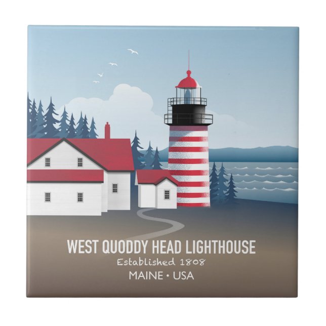Azulejo De Cerâmica West Quoddy Head Lighthouse (Frente)