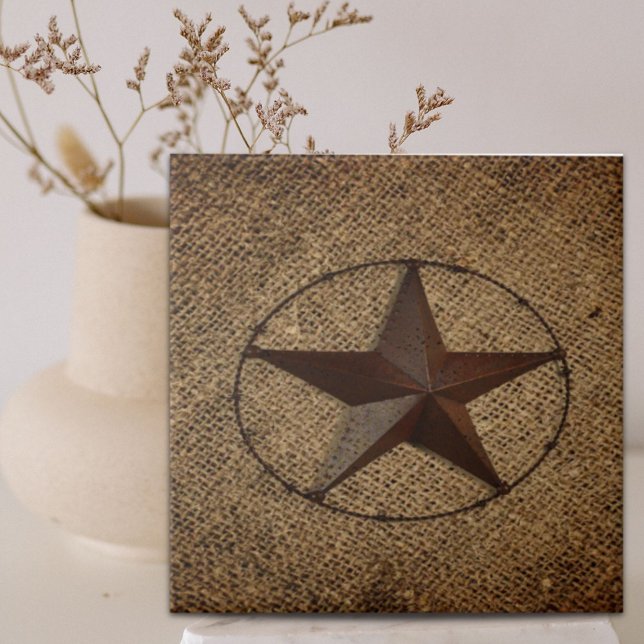 Azulejo De Cerâmica Western Country Ruslap Primitive Texas Star (Western Country Rustic Burlap Primitive Texas Star Ceramic Tile)