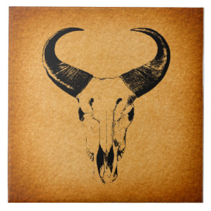 Azulejo De Cerâmica Western Desert Skull Bull Horns Vintage Western