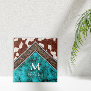 Azulejo De Cerâmica Western Faux Leather Turquoise Mix Monograma