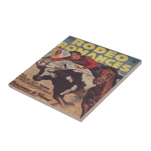 Azulejo De Cerâmica Western Rodeo Cowboy Steer Luta Rodeo Romance