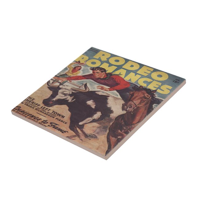 Azulejo De Cerâmica Western Rodeo Cowboy Steer Luta Rodeo Romance (Lateral)