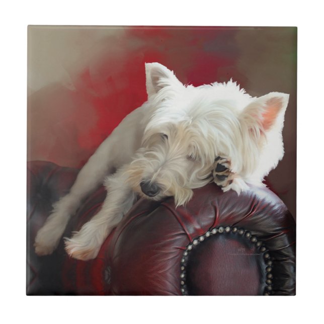 Azulejo De Cerâmica Westie descansando (Frente)