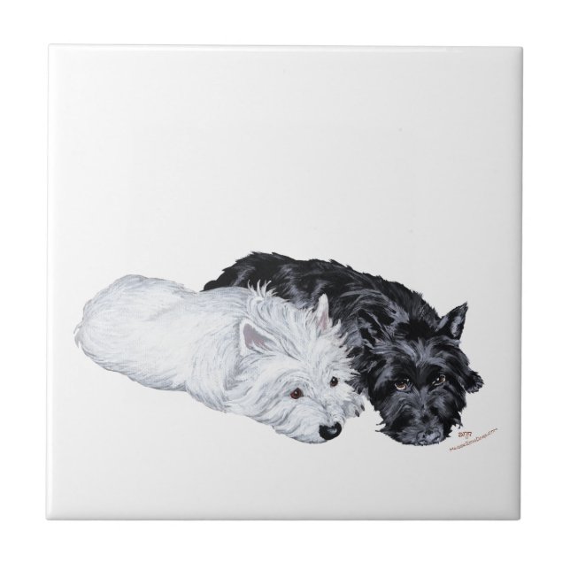 Azulejo De Cerâmica Westie & Scottie à Vontade (Frente)