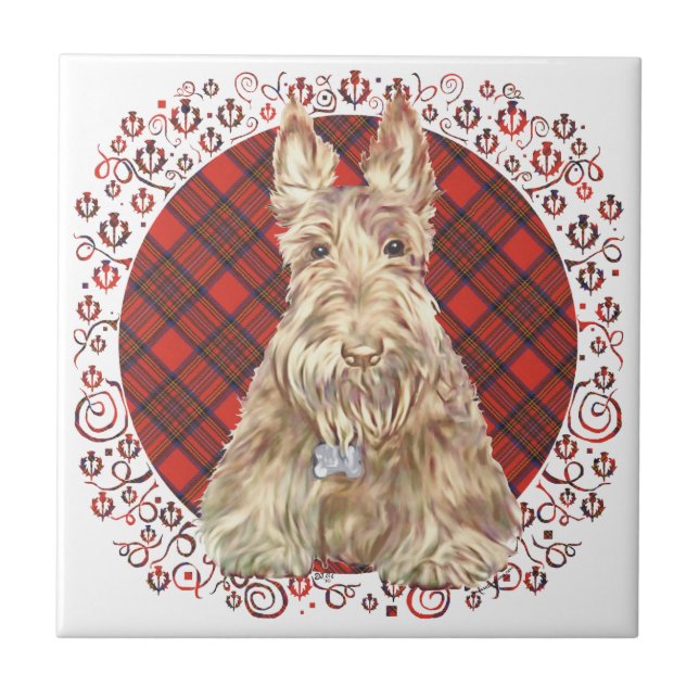 Azulejo De Cerâmica Wheaten Scottie Tartan (Frente)