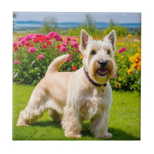 Azulejo De Cerâmica Wheaten Scottish Terrier tocando Flores Grass