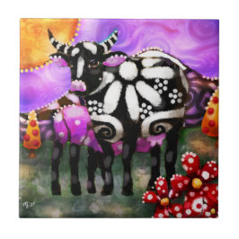 Azulejo De Cerâmica Whimsical Abstract Momma & Baby Cow Funky Farm