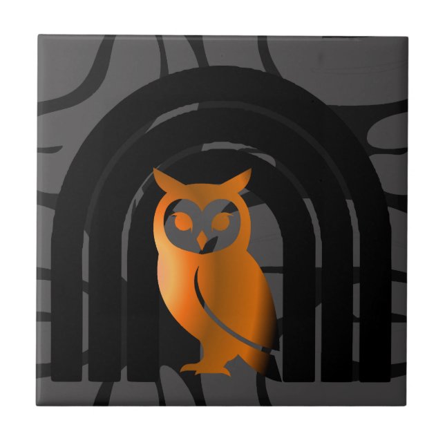 Azulejo De Cerâmica Whimsical Boho Owl & Tropical Monstera Leaf (Frente)