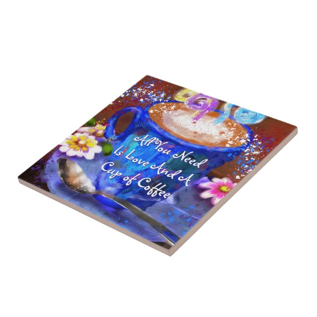 Azulejo De Cerâmica Whimsical Cup of Coffee Floral Personalized (Lateral)