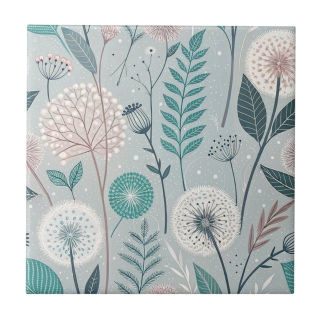 Azulejo De Cerâmica Whimsical Dandelion & Floral Folk Art Seamless (2) (Frente)