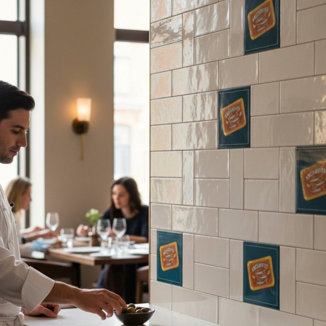 Azulejo De Cerâmica Whimsical Fish Can Anchovies Kitchen Decor  (Criador carregado)