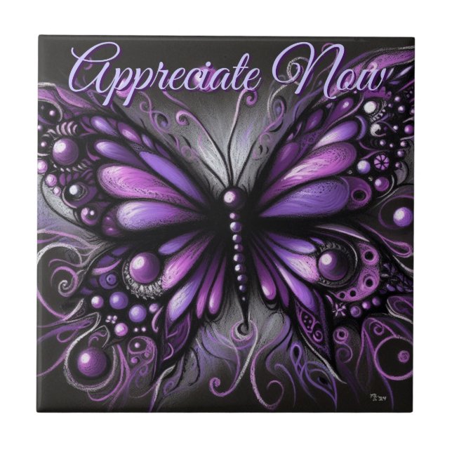 Azulejo De Cerâmica Whimsical Gothic Butterfly Purple Personalized (Frente)