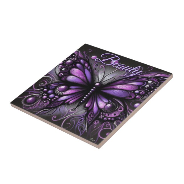 Azulejo De Cerâmica Whimsical Gothic Butterfly Purple Personalized (Lateral)