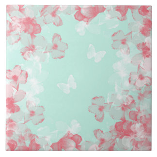 Azulejo De Cerâmica Whimsical Hot Air Balloon with Cherry Blossoms