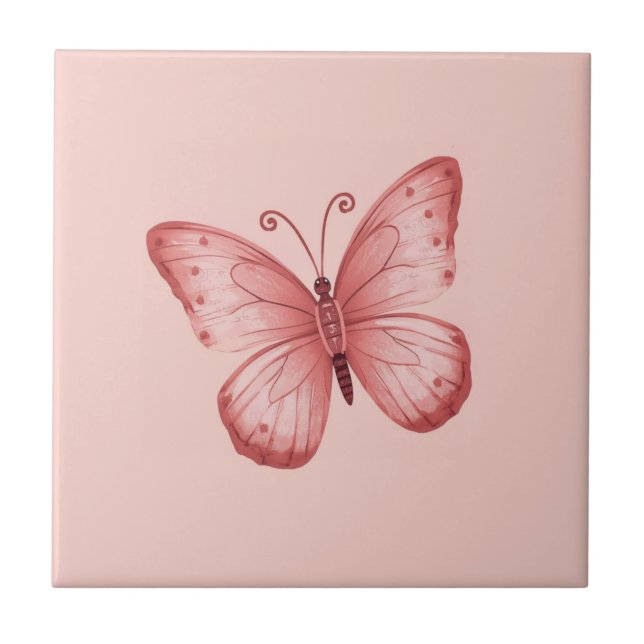 Azulejo De Cerâmica   Whimsical Pink Butterfly  (Frente)