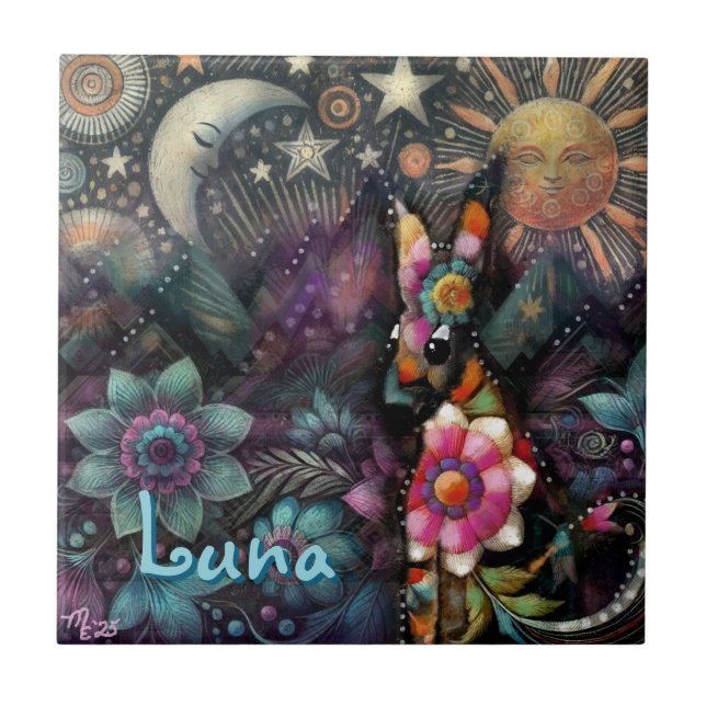 Azulejo De Cerâmica Whimsical Southwest Coyote Animal Personalizado (Frente)