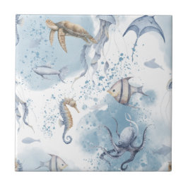 Azulejo De Cerâmica Whimsical Underwater World – Sea Creatures Pattern