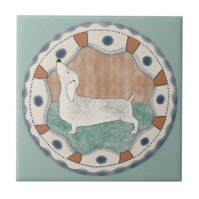 Azulejo De Cerâmica Whimsy Dog Mint Blue Terracotta Teal Aqua (Frente)