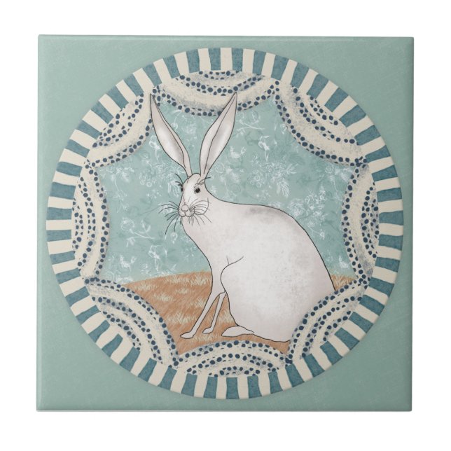 Azulejo De Cerâmica Whimsy Rabbit Mint Blue Terracotta Teal Aqua (Frente)
