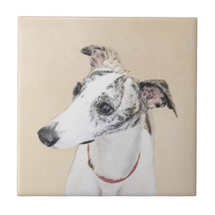 Azulejo De Cerâmica Whippet, inglês Whippet, pressão, branco, rajado