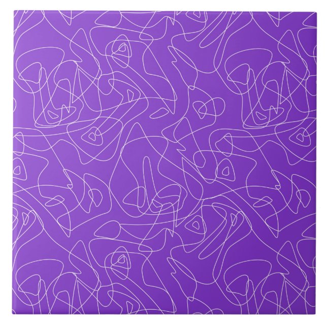 Azulejo De Cerâmica white abstract curved lines on a purple background (Frente)
