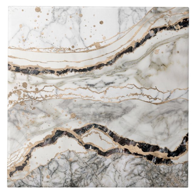 Azulejo De Cerâmica White and Black Marble Textures Abstract (Frente)