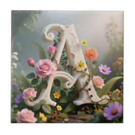 Azulejo De Cerâmica White Floral Garden Monogram Letter A
