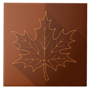 Azulejo De Cerâmica White Maple Leaf Outline em castanho