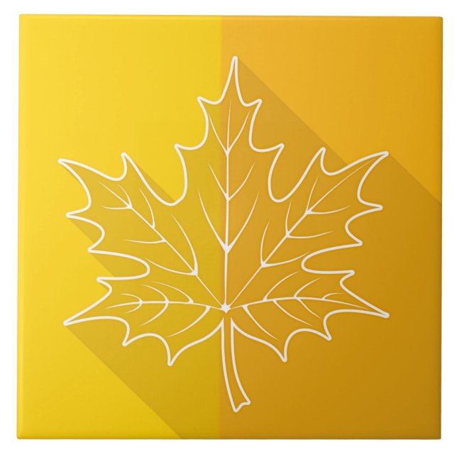 Azulejo De Cerâmica White Maple Leaf Outline em ouro (Frente)