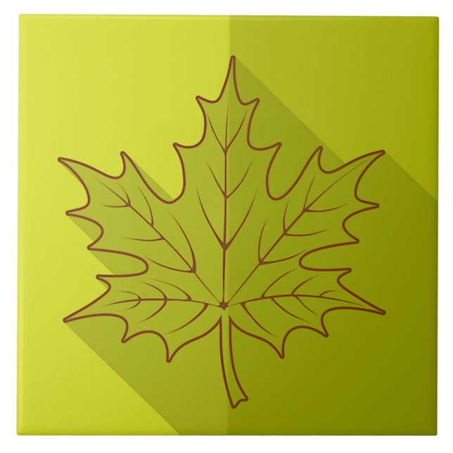 Azulejo De Cerâmica White Maple Leaf Outline em verde brilhante (Frente)