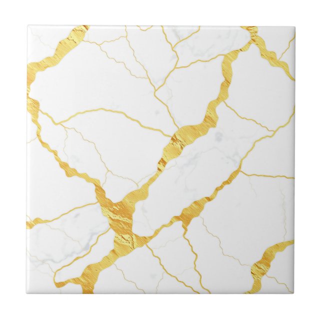 Azulejo De Cerâmica White Marble Gold Veins Pattern (Frente)