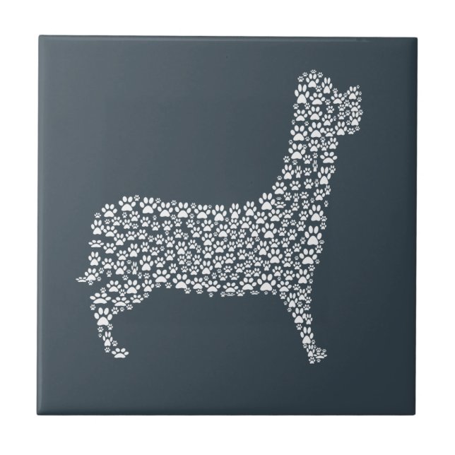 Azulejo De Cerâmica White Paw Print Dog Silhouette Pattern Fabric (Frente)