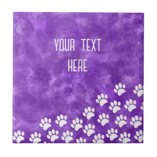 Azulejo De Cerâmica White Puppy Paw Imprime Watercolor Texto Personali
