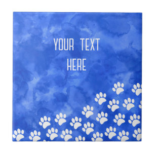Azulejo De Cerâmica White Puppy Paw Imprime Watercolor Texto Personali