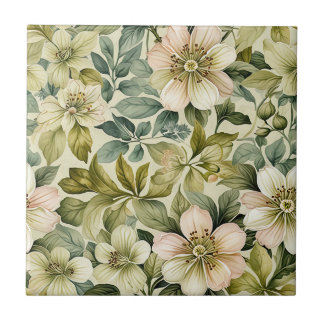 Azulejo De Cerâmica White Roses and Sage Seamless