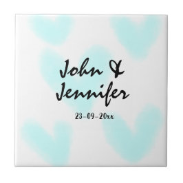 Azulejo De Cerâmica white simple minimal text style wedding blue heart