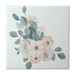 Azulejo De Cerâmica White Vintage Floral Greenery Elegante