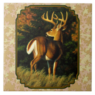 Azulejo De Cerâmica Whitetail Buck Autumn Leaves