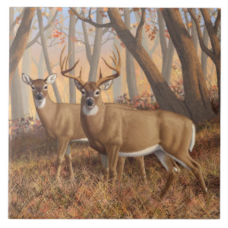 Azulejo De Cerâmica Whitetail Deer Buck & Doe Autumn Mapods