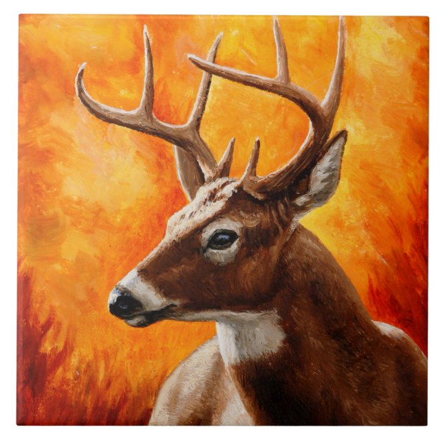 Azulejo De Cerâmica Whitetail Deer Trophy Buck Head (Frente)