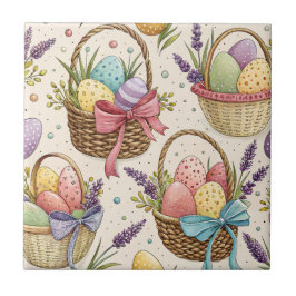 Azulejo De Cerâmica Wicker Basket Easter Eggs with Lavender